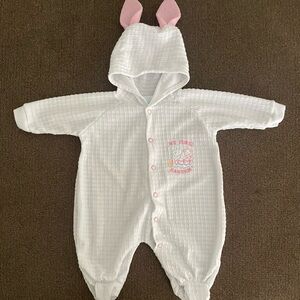 Vintage Baby Girls Baby Gro “My First Easter” Hooded One Piece Size 0-3M